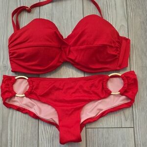 Victoria's Secret Red Bikini with Gold Ring Detail